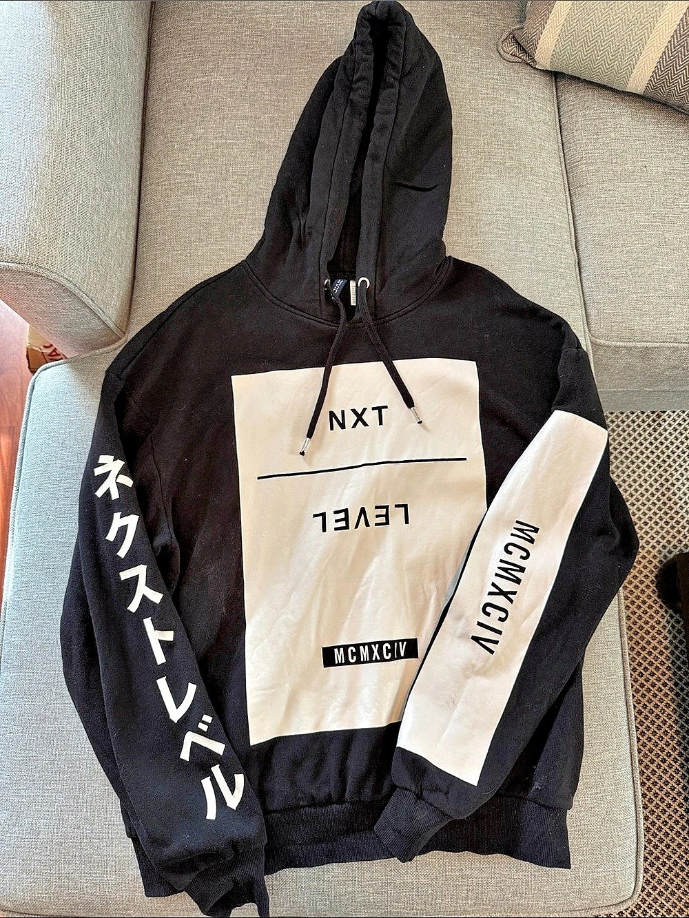 H&M Divided NXT Level Graphic Hoodie Black & White Medium
